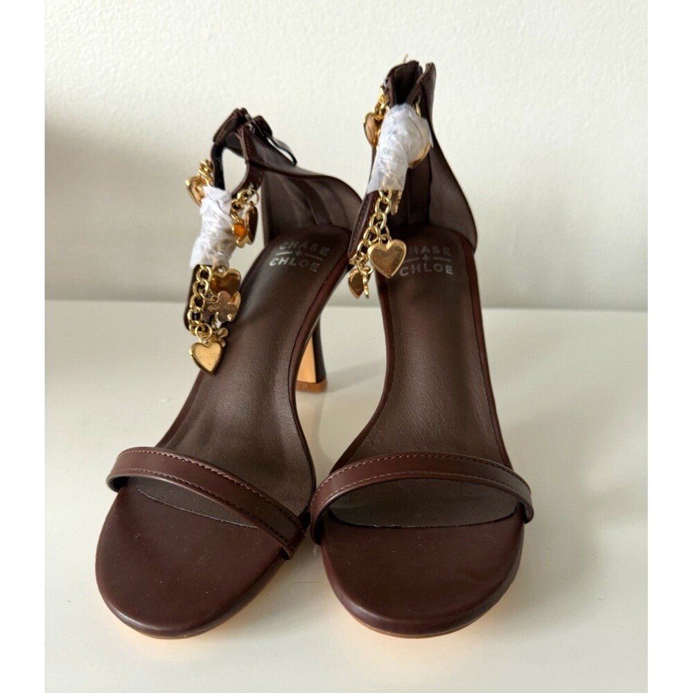 Chase + Chloe Iridessa-12 Brown Charm Ankle Strap Heels Size 7 NWT Box - Picture 2 of 10